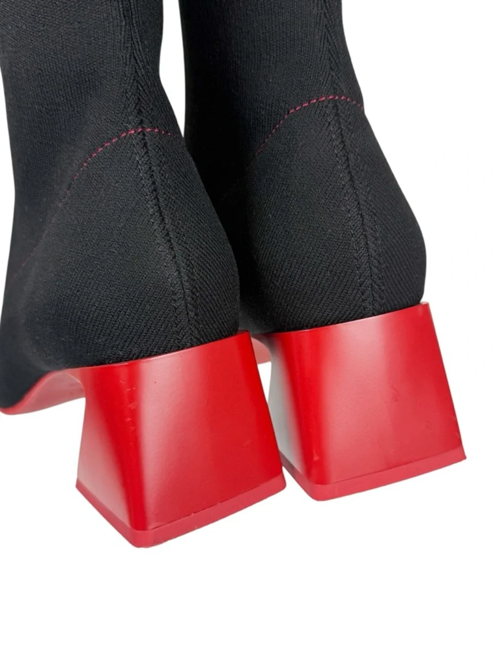 Vivaia Regina Pro Square Toe Water Repellent Block Heel Boots Black Ruby Red 9